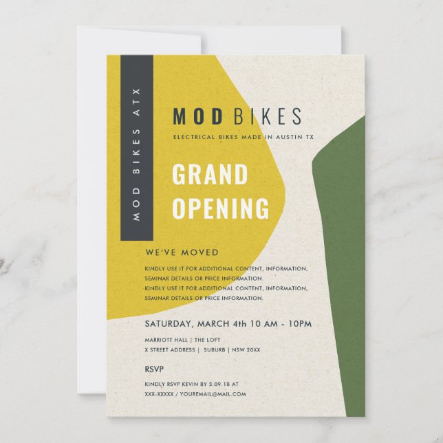Invitation Art Abstrait Moderne Jaune Vert Ouverture Solennel (Devant)