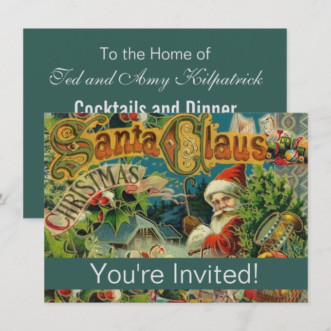 Invitation Art antique du Père Noël (Devant / Derrière)