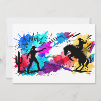 Invitation Art aquarelle coloré de cow-boys du Far West