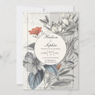 Invitation Art botanique vintage Ligne moderne Cercle Mariage