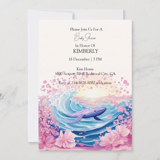 Invitation Art de baleine bleu et rose fantaisiste (Devant)