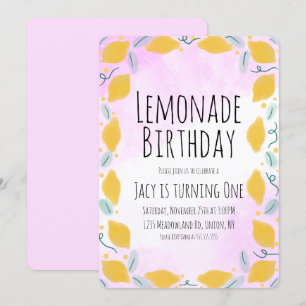 Invitation Art de bordure jaune rose pour anniversaire au cit
