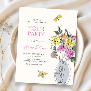 Invitation art de bouquet de fleurs minimaliste