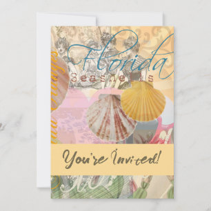 Invitation Art de coquillage de plage de voyage vintage de Fl