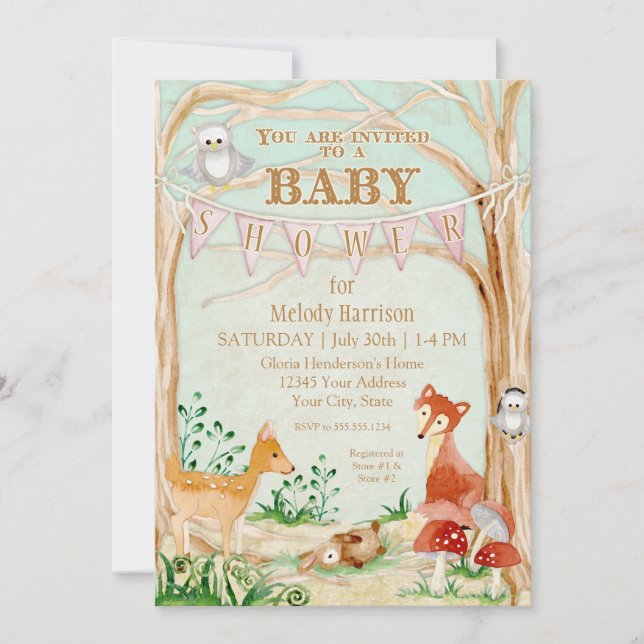 Invitation Art de hibou de lapin de Fox de cerfs communs (Devant)
