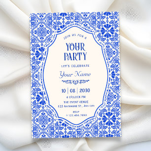 Invitation art de motif de carreaux bleus