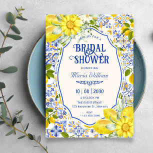 Invitation art de motif de carrelage de citron bleu anniversa