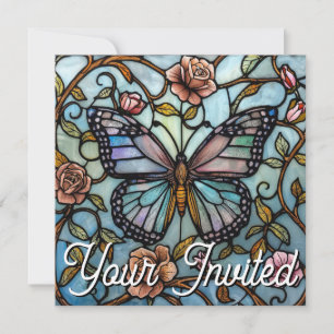 Invitation Art de papillon bleu en verre antique teinté