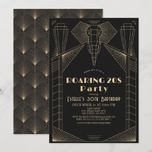 Invitation Art déco 1920's Elephant Roaring 20's Anniversaire