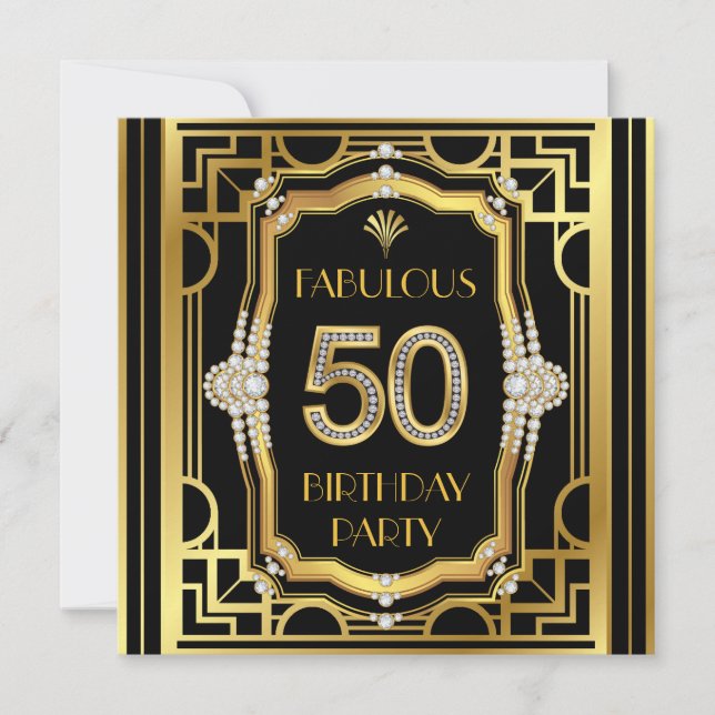Invitation Art déco 50e fête d'anniversaire (Devant)