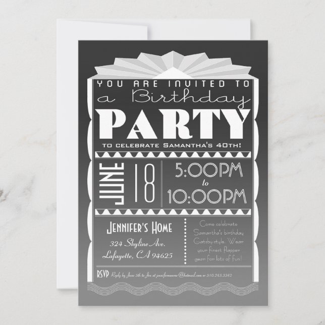 Invitation Art Déco Anniversaire - Gatsby Style Gr (Devant)