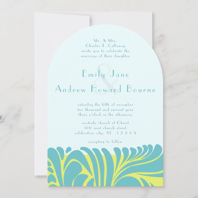 Invitation Art Déco Aqua Citrus Yellow Swirl (Devant)