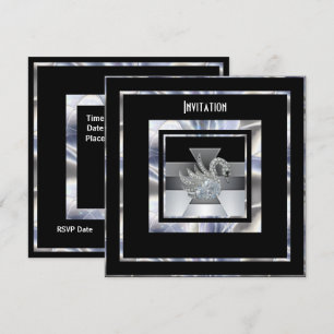 Invitation Art Déco Argent Diamant Noir Cygne