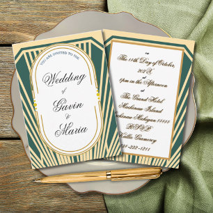 Invitation Art Déco Art Nouveau Floral Or Tone Moderne