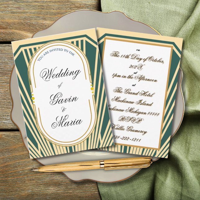 Invitation Art Déco Art Nouveau Floral Or Tone Moderne (Créateur téléchargé)