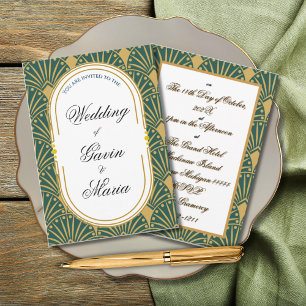 Invitation Art Déco Art Nouveau Floral Or Tone Moderne
