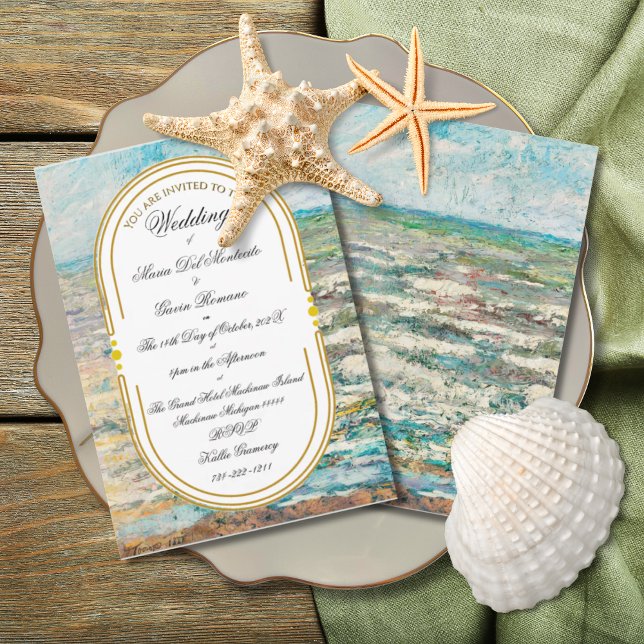 Invitation Art Déco Art Nouveau Floral Or Tone Sea Life (Créateur téléchargé)