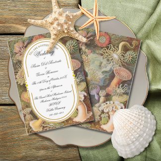 Invitation Art Déco Art Nouveau Floral Or Tone Sea Life
