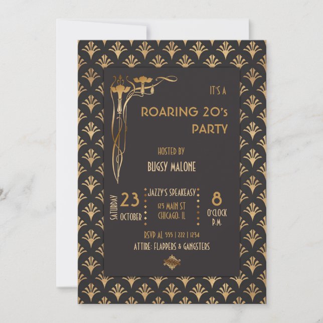 Invitation Art Déco Black & Gold années 1920 (Devant)