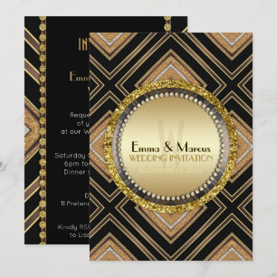 Invitation Art Déco Black Gold Geometry Mariage événement spé