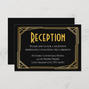 Invitation Art Déco Black Gold Mariage Réception Great Gatsby