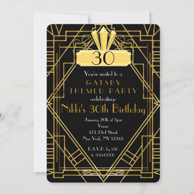 Invitation Art Déco Black & Gold Party (Devant)