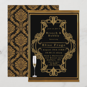 Invitation Art Déco Black Gold Royal Brunch & Bubbly