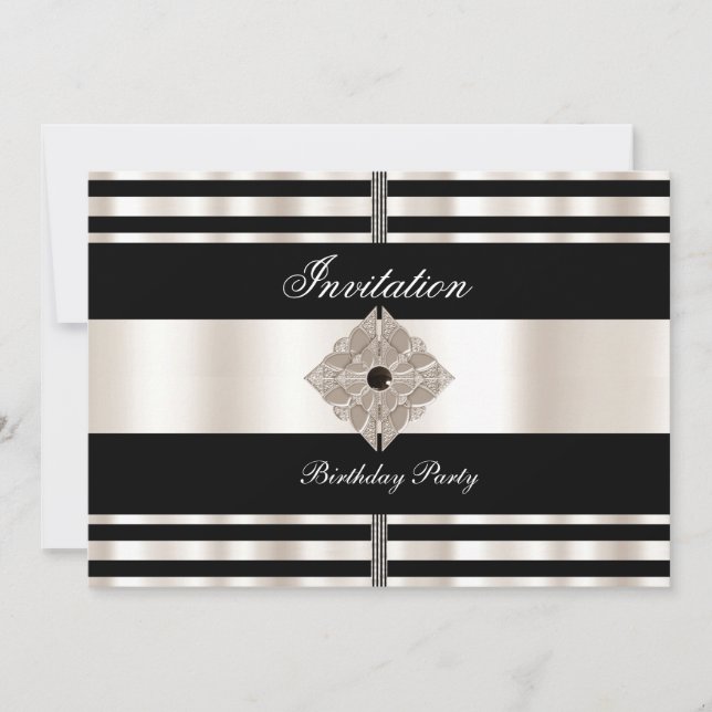 Invitation Art Déco Black Sepia Cream Stripe (Devant)