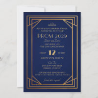 Invitation Art déco bleu marine et or