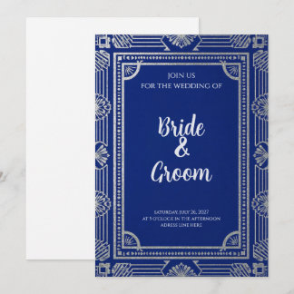 Invitation Art Déco Bleu Nuit Argent Gris
