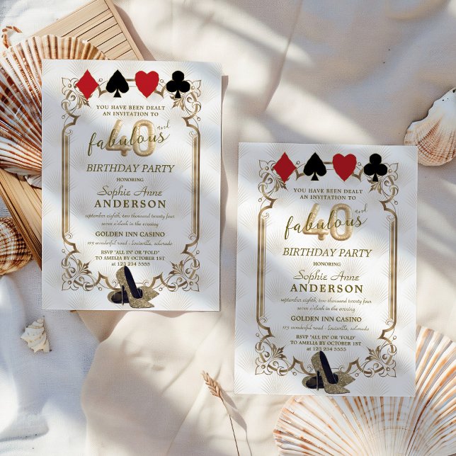 Invitation Art Déco Casino Poker 40 et Fabuleux anniversaire (Créateur téléchargé)