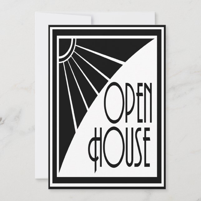Invitation Art Déco Chic noir et blanc Open House Personnalis (Devant)