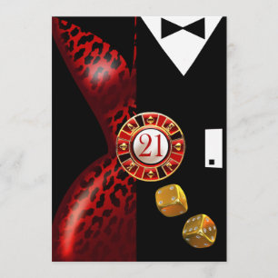 Invitation Art Déco Couple 21e anniversaire   léopard rouge