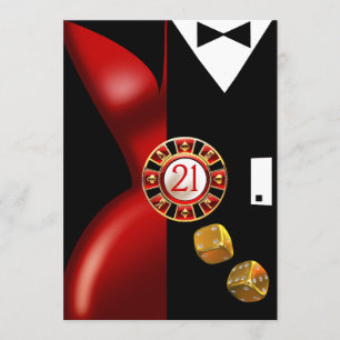 Invitation Art Déco Couple 21e fête d'anniversaire   noir rou
