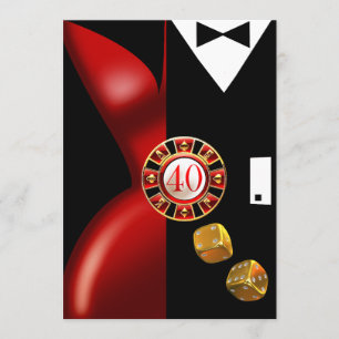 Invitation Art Déco Couple 40e fête d'anniversaire   noir rou