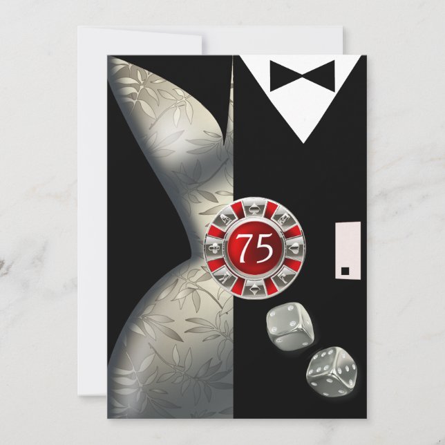 Invitation Art Déco Couple 75e fête d'anniversaire | noir rou (Devant)