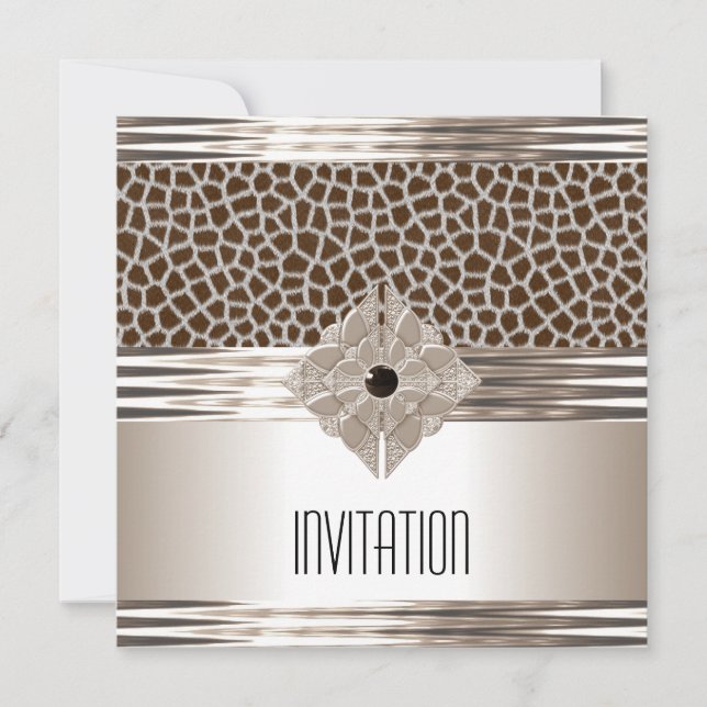 Invitation Art Deco Cream Beige Animal Print (Front)