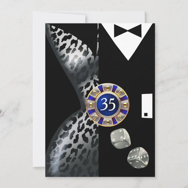 Invitation Art déco de Las Vegas Anniversaire Leopard cobalt  (Devant)