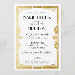 invitation Art déco des années 1920 Gatsby Party G
