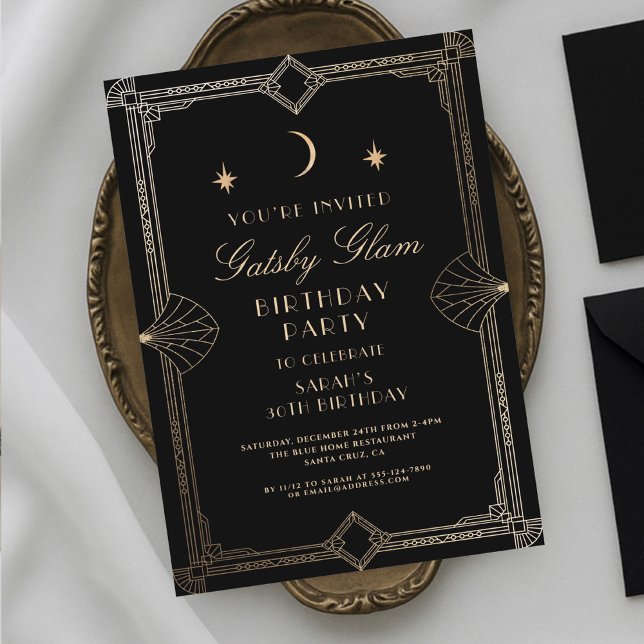 Invitation Art Déco élégant Black Gold 20s Classic Anniversai (Créateur téléchargé)