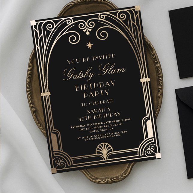 Invitation Art Déco élégant Black Gold 20s Classic Anniversai (Créateur téléchargé)