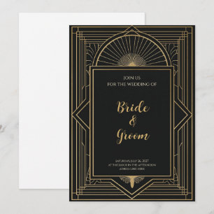 Invitation Art Déco Élégant Éclat Noir et Or