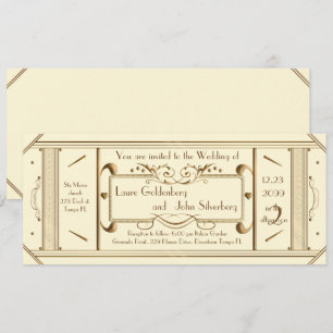 Invitation art déco épousant le billet, ivoire, ivoire