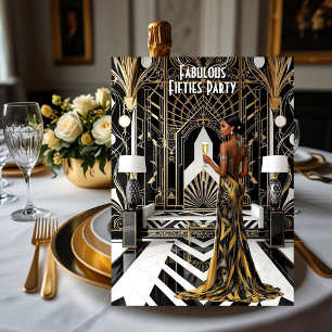 Invitation Art déco fabuleux Ethnic Woman Gold Black White