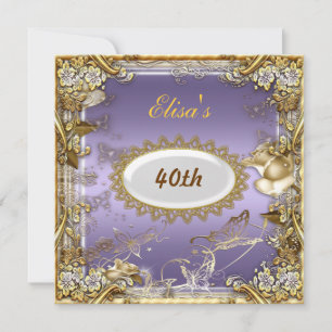Invitation Art Déco fête d'anniversaire Black Gold Mauve