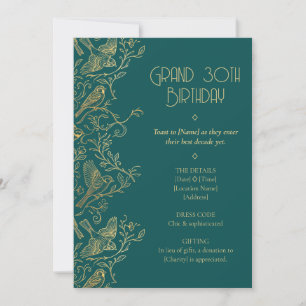 Invitation Art Déco filigrane or   Anniversaire 30 ans du moi