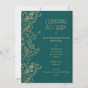 Invitation Art Déco filigrane or Anniversaire 80 ans du moi