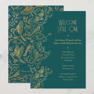 Invitation Art Déco filigrane or Baby Shower Moineau