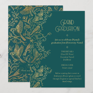 Invitation Art Déco filigrane or   Moineau remise de diplôme