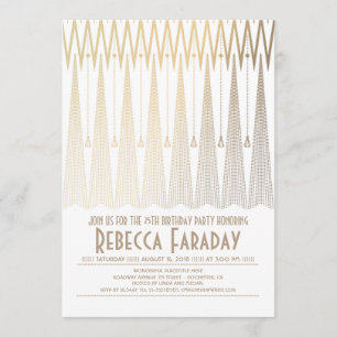 Invitation Art Déco Gatsby Blanc et or Fête d'anniversaire